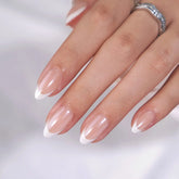 French Tip Press On Nails – Classic White Almond Shaped Reusable Fake Nails with Full Application Kit